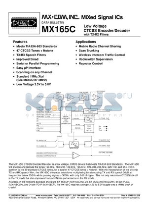 MX165CDW datasheet - Low voltage CTCSS encoder/decoder