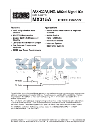 MX315AP datasheet - CTCSS encoder