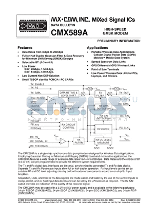 CMX589AE2 datasheet - High speed GMSK modem