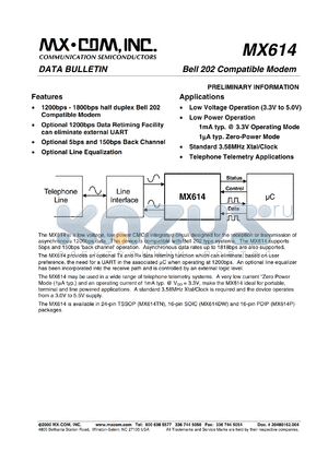 MX614P datasheet - Bell 202 compatible modem