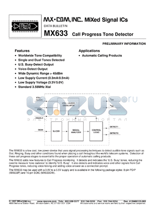 MX633DW datasheet - Call progress tone detector
