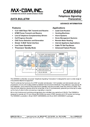 MX860D6 datasheet - Telephone signaling transceiver