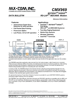 MX929E2 datasheet - Motient/ardis RD-LAP MDC4800 modem