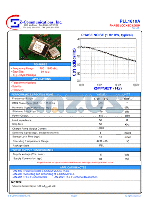 PLL1810A datasheet - High current 1780-1840 MHz PLL (Phase Locked Loop)