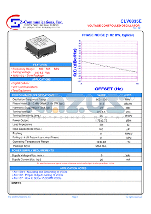CLV0835E datasheet - 800-835 MHz VCO (Voltage Controlled Oscillator)