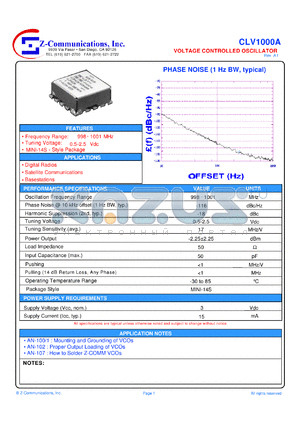 CLV1000A datasheet - 998-1001 MHz VCO (Voltage Controlled Oscillator)
