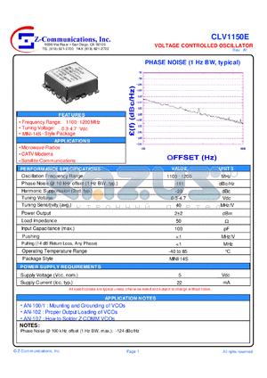 CLV1150E datasheet - 1100-1200 MHz VCO (Voltage Controlled Oscillator)