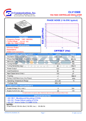 CLV1350E datasheet - 1295-1385 MHz VCO (Voltage Controlled Oscillator)