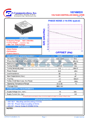 V674ME01 datasheet - 1820-2480 MHz VCO (Voltage Controlled Oscillator)