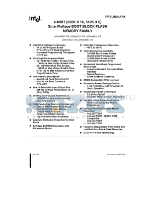 TE28F004BE-B120 datasheet - 4-Mbit (256K x 16, 512K x 8) SmartVoltage boot block flash memory family. V=(5 or 12 / 2.7 or 5) voltage options (Vpp/Vcc)