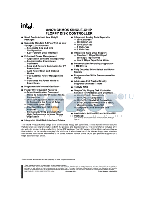 S82078-3 datasheet - CHMOS single-chip floppy disk controller. 3.3 V, 1 Mbps data rate