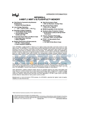 F28F008SA-L200 datasheet - 8-Mbit(1Mbit x 8) flashfile memory. Access speed 200ns, 3.3 V