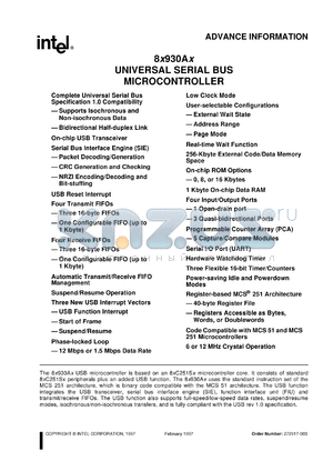 N80930AD datasheet - Universal serial bus microcontroller with burn-in. ROM size 0, RAM size 1 Kbyte, 6 or 12 MHz crystal operation