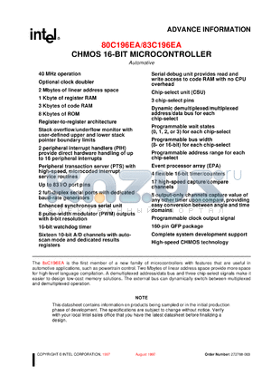 A80C196EA datasheet - CHMOS 16-bit microcontroller. CPU only, 40 MHz