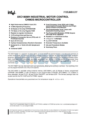 D80C196MH datasheet - Industrial motor control CHMOS microcontroller, ROMless, 16 MHz