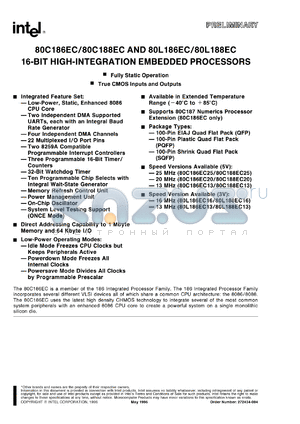 TSB80C186EC13 datasheet - 16-bit high-integration embedded processor. 13 MHz, 5 V
