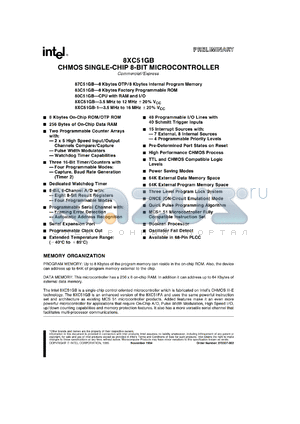 TN83C51GB-1 datasheet - CHMOS single-chip 8-bit microcontroller. 3.5 MHz to 16 MHz, 8 Kbytes factory programmble ROM