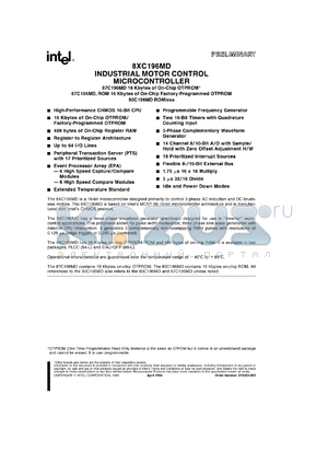 S80C196MD datasheet - Industrial motor control microcontroller. 16 MHz, ROMless