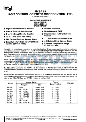 LD8051AHB datasheet - 8-bit control-oriented microcontroller with burn-in