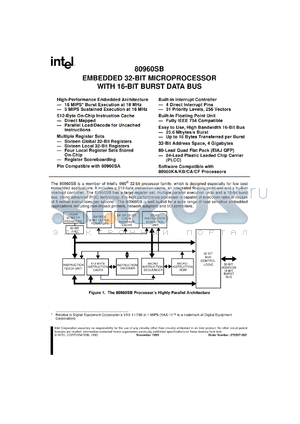 N80960SB-10 datasheet - Embedded 32-bit microprocessor with 16-bit burst data bus