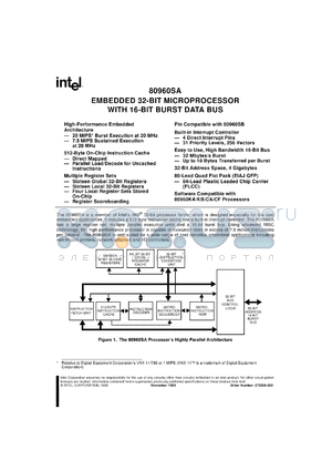 S80960SA-10 datasheet - Embedded 32-bit microprocessor with 16-bit burst data bus