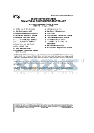SB83C196KD20 datasheet - Commercial CHMOS microcontroller ROM, 32 Kbytes, 20 MHZ