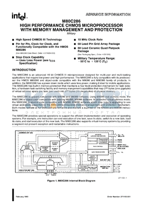 MQ80C286 datasheet - High performance CHMOS microprocessor with memory management and protection