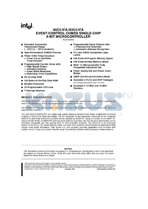 N80C51FA datasheet - Event-control CHMOS single-chip 8-bit microcontroller. 8 Kbytes ROMless