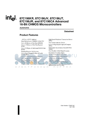 AN87C196CA datasheet - Advanced 16-bit CHMOS microcontroller. EPROM 32K, Reg RAM 1.0K, Code RAM 256, I/O 38