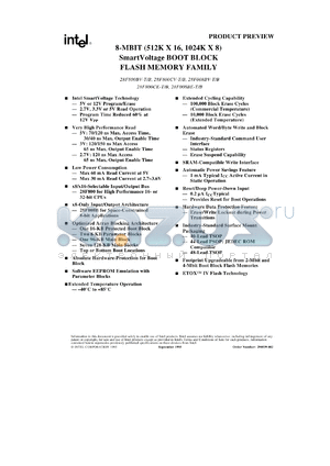 TE28F800CV-B90 datasheet - 8-Mbit (512K x 16, 1024K x 8) SmartVoltage boot block flash memory. Access speed 90 ns, Vpp/Vcc 5/3.3 or 12/5