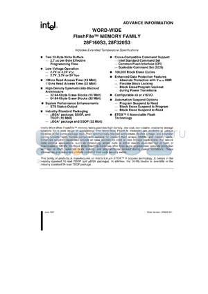 TE28F320S3-110 datasheet - Word-wide FlashFile memory. 32 Mbit, access speed 110 ns