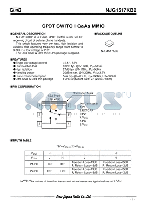 NJG1517KB2 datasheet - SPDT switch  GaAs MMIC