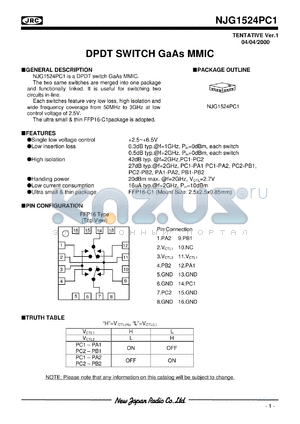 NJG1524PC1 datasheet - SPDT switch  GaAs MMIC