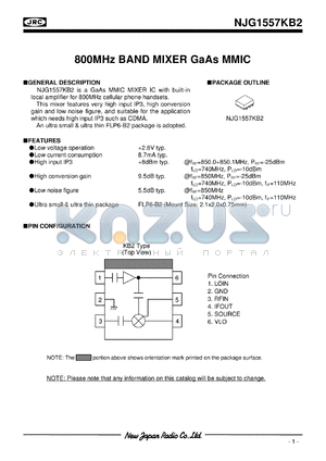 NJG1557KB2 datasheet - 800MHz band mixer  GaAs MMIC
