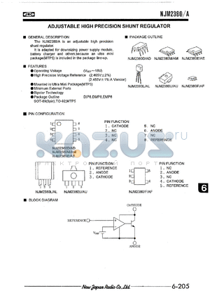 NJM2380D/AD datasheet - Adjustable high precision shunt regulator