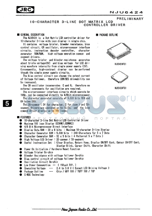 NJU6424FC1 datasheet - 10-character 3-line dot matrix LCD controller driver