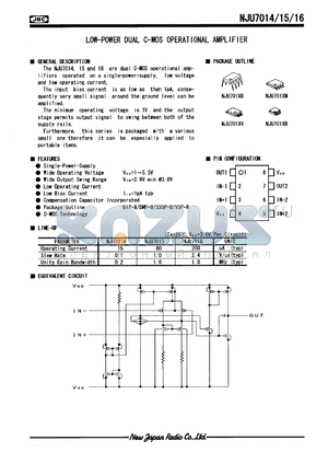 NJU7016M datasheet - Low-power dual C-MOS operational amplifier