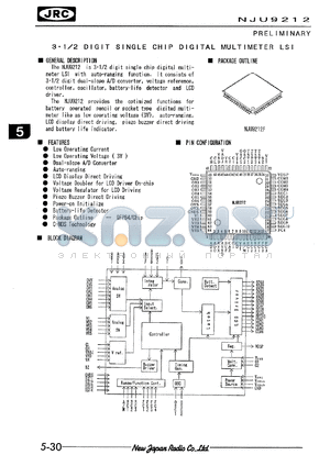 NJU9212F datasheet - 3 x 1/2 digit single chip digital multimeter LSI