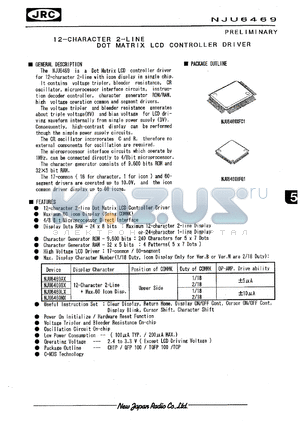 NJU6469FC1 datasheet - 12-character 2-line dot matrix LCD controller driver