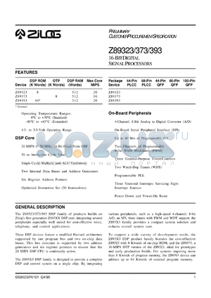 Z8939320FSC datasheet - 20 MHz, 16-bit Digital Signal Processor