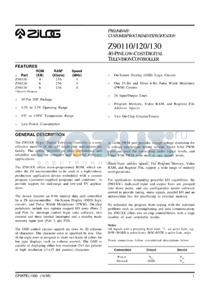 Z9012004PSC datasheet - 40-pin low-cost digital television controller. 6 Kbytes ROM, 236 bytes RAM, 4 MHz