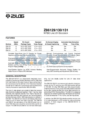 Z86L2908SSC datasheet - 6K infrared remote controller. 8 MHz, 6 (KB) ROM, 125 (bytes) RAM, 2.0 V to 3.6 V