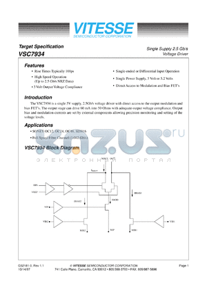 VSC7934 datasheet - Signal supply 2.5 Gb/s voltage driver