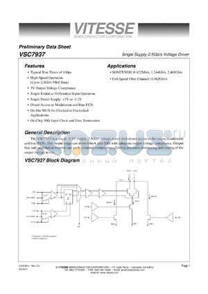 VSC7937X datasheet - Signal supply 2.5 Gb/s voltage driver