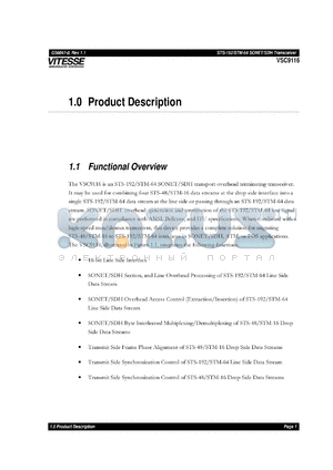 VSC9116 datasheet - STS-192/STM-64 SONET/SDH transport overhead terminating transceiver