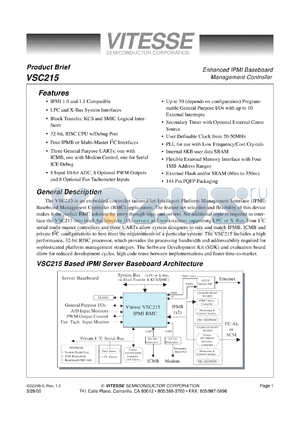 VSC215 datasheet - Enchanced IPMI baseboard management controller