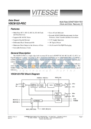 VSC8122-FECQP datasheet - Multi-rate SONET/SDH FEC clock and data recovery IC