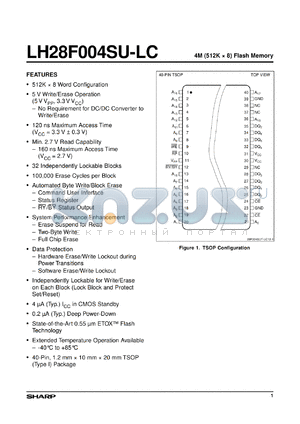 LH28F004SUT-LC15 datasheet - 4M (512K x 8) flash memory