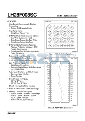 LH28F008SC-20 datasheet - 8M (1M x 8) Flash Memory  42-pin CSP