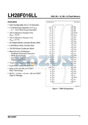 LH28F016LLT-12 datasheet - LH28F016LLT-12 16M (1M x 16,2M x 8) Flash Memory  56pin TSOP